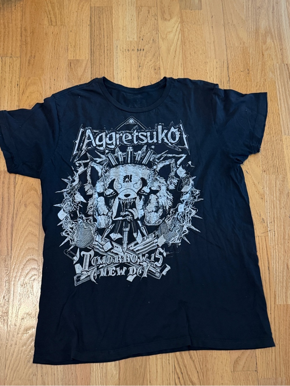 Aggretsuko "Tomorrow Is A New Day" Graphic T-Shirt Black Size L